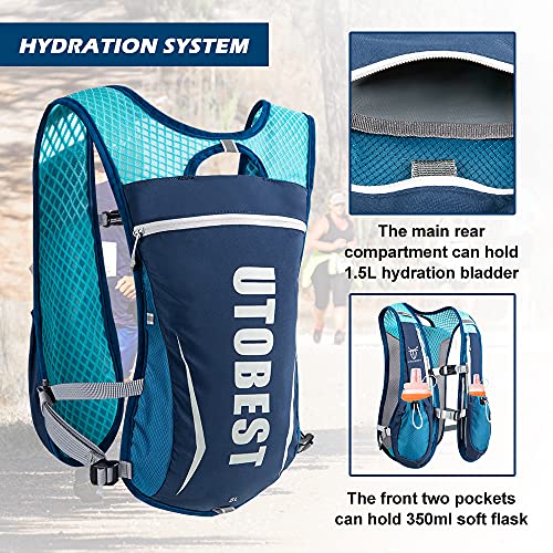 UTOBEST Running Vest Lightweight Hydration Vest Pack 5L UTR104 - color: Blue Vest 5L with 2 x Soft Flask