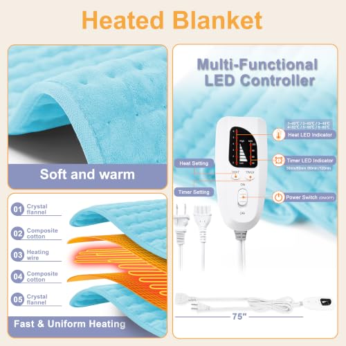 Heating Pad,Electric Heating Pad,Heating Pad for Back (LightBlue, 24"x12") - color: Babyblue, size: 24x12 Inch