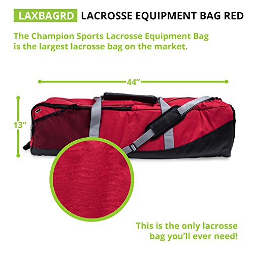 Champion Sports Lacrosse Equipment Bag – Heavy-Duty Nylon, Stick Compartment, Waterproof Bottom, Adjustable Strap, 44x15x13in - color: Red