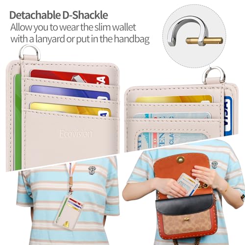 Slim Minimalist Front Pocket Wallet, RFID Blocking Credit Card Holder Wallet with Integrated D-Shackle for Men Women - color: Cowhide Pink Apricot