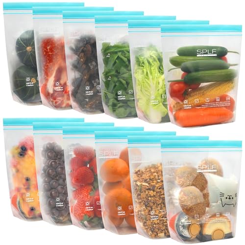 SPLF 12 Pack Reusable Gallon Freezer Bags Dishwasher Microwave Safe - size: 12 Pack-Gallon