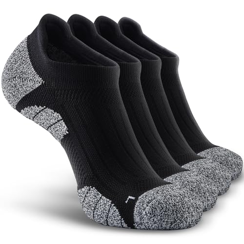 Men's No Show Compression Athletic Socks, Cushioned for Running Hiking - color: Black-4 Pairs, size: Medium