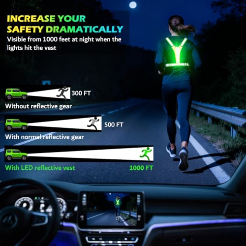 Led Light Up Running Vest Reflective Vest for runners night walking, Rechargeable Reflective Running Vest High Visibility - color: Green