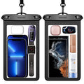 XL Large Waterproof Cell Phone Pouch - 2 Pack Underwater Clear Phone Holder Protector - Universal Water Proof Dry Bag Case with Neck Lanyard for iPhone, Samsung Galaxy, Beach, Swimming Pool - color: Black+Black