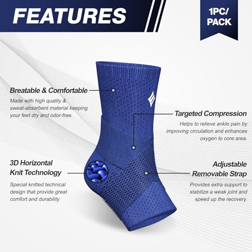 NEENCA Compression Ankle Sleeve with Removable Figure-8 Strap - color: Blue, size: Large