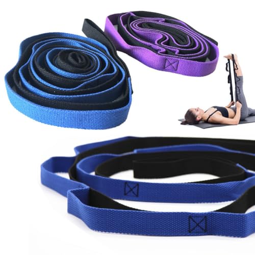 2 Pack Yoga Stretching Strap with Loops Non-Elastic Stretch Band with Door Anchor Handle Leg Stretcher Yoga Strap for Physical Therapy Pilates Dance Gymnastics Exercise Rehabilitation Routine Flexibility