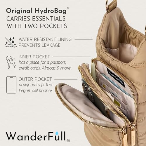 WanderFull Original HydroBag Crossbody Water Bottle Holder with Phone Pocket, Fits Water Bottles up to 32 oz - color: Khaki