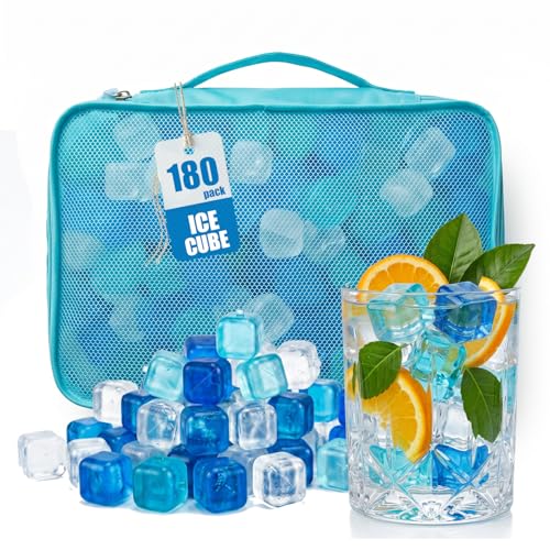 180 Pack Reusable Ice Cubes, Refreezable Plastic BPA-Free Ice Packs for Drinks,Coolers,Lunch Boxes, Non-Diluting Ice Cube without Diluting Drinks for Outdoor Party Ice Bath Coffee Whiskey Beer - size: 180