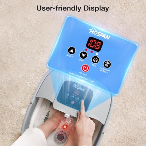 HOSPAN Collapsible Foot Spa, Foot Bath Massager with Heat, Bubble & Massage - color: Gray