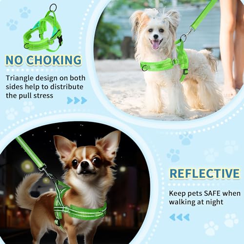SlowTon No Pull Small Dog Harness and Leash Set with Front Clip - color: Green, size: XX-Small