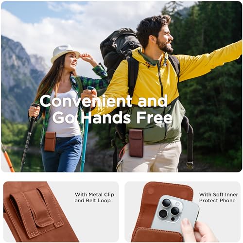 Holster for iPhone 17, 17 Pro, 16, 16 Pro, 15, 15 Pro, 14, 14 Pro, 13, 13 Pro, 12, Galaxy S26, S25, S24, Premium Leather Pouch with Belt Clip Phone Holster Belt Case, Brown -M - color: Brown, size: Medium