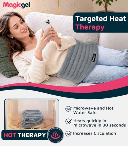 Magic Gel Microwave Heating Pad for Back Pain Relief, Clay Moist Heat Wrap with Adjustable Strap, Reusable Hot Therapy Pack for Lower Back, Period Cramps, Neck, Shoulder & Muscle Tension, Gray