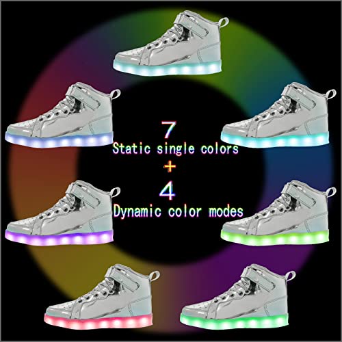 Hot Dingding Light Up Sneakers High Top LED Flashing Shoes, USB Rechargeable Glowing Luminous Shoes for Men Women Teens Halloween Party - color: Silver, size: 5 Women/4 Men