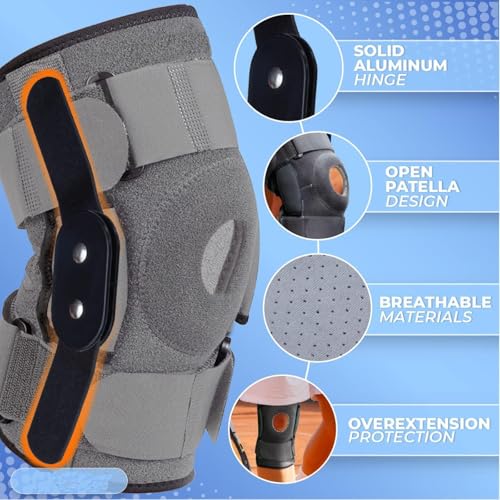 Hinged Knee Brace - Relieves ACL, MCL, Meniscus Tear, Arthritis, Tendon Pain - Open Patella Design with Dual Metal Side Stabilizers - For Men and Women (Large) - size: Large