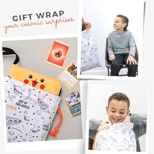 Gather & Knot Drawstring Gift Bags | 20" Large 12" Small | Premium Canvas | Reusable Fabric Wrap for Boys Birthdays, Baby Shower | Space - color: Space