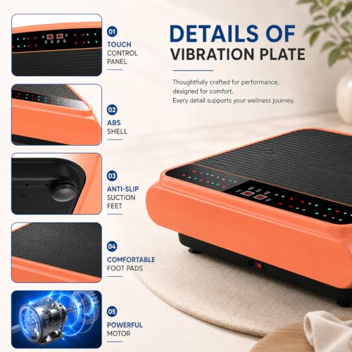 Natini Vibration Plate Exercise Machine with Pilates Bar, Orange