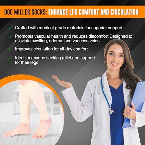 Doc Miller Compression Calf Sleeve for Men & Women, 20-30mmHg - color: Pale Skin, size: Small REGULAR