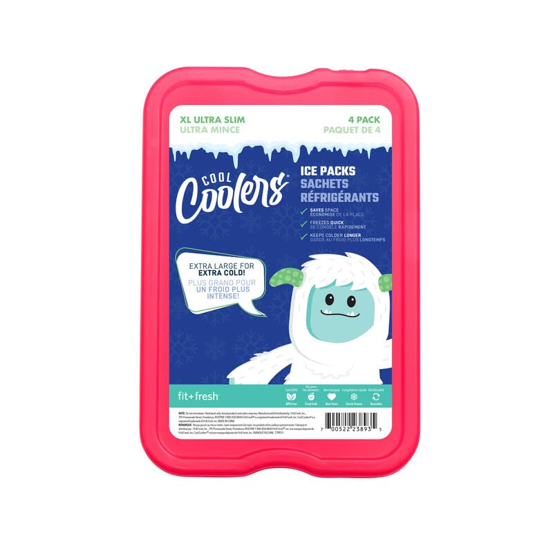 Cool Coolers by Fit & Fresh 4 Pack XL Slim Ice Packs, Quick Freeze Space Saving Reusable Ice Packs for Lunch Boxes or Coolers - color: Multi (8 Pack)