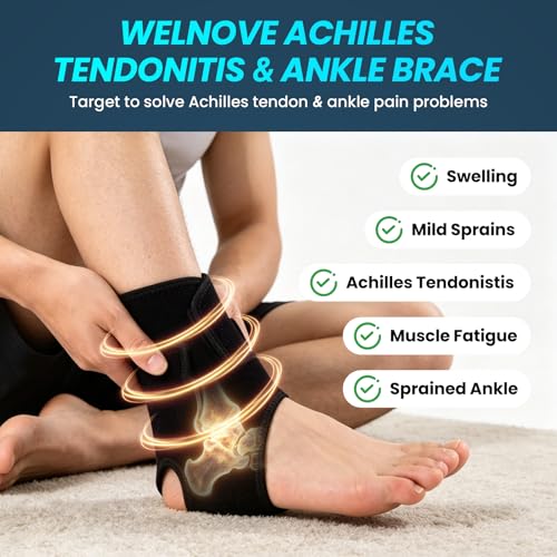 Welnove Achilles Tendonitis & Ankle Brace – Heel Lock Support for Ankle Dorsiflexion Relief, Adjustable Achilles Tendon Support Compression Pad for Men Women Heel Protectors (1 Pair, Size L, Black) - size: Large - Women 8-12|Men 7-11