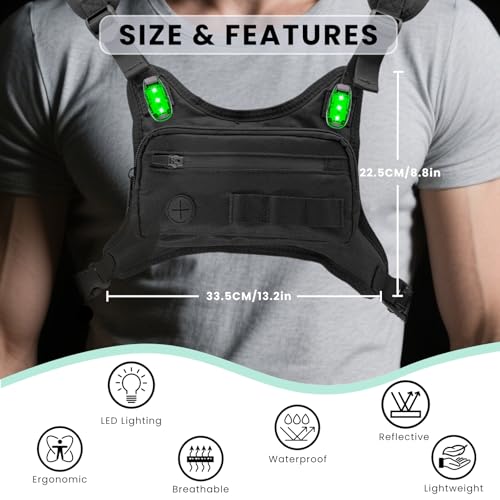 Running Chest Pack with Light, Chest Packs for Phone Holder, Edc Bag for Running, Lightweight Extra Storage Sports Chest Pouch for Runners Cycling Motorcycle Hiking