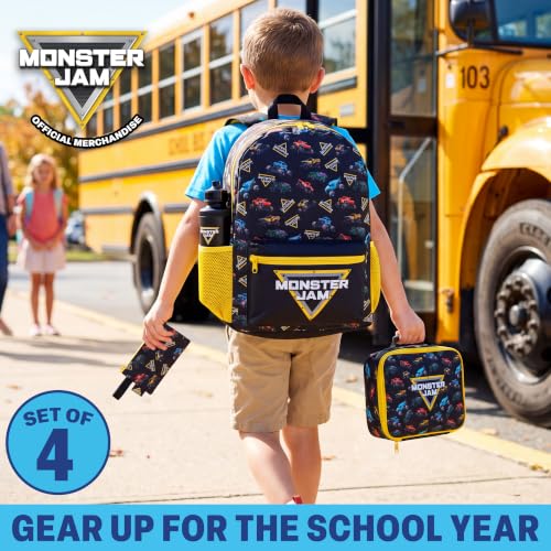 Get Trend Monster Jam Backpack for Boys, 4 Piece Set - color: Black Monster Jam