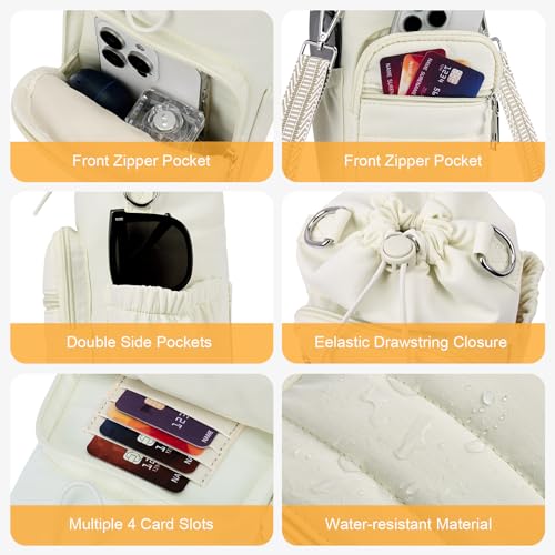 Water Bottle Bag 40 oz Crossbody Holder for Walking Hiking Insulated Carrier Purse with Adjustable Strap - color: Beige
