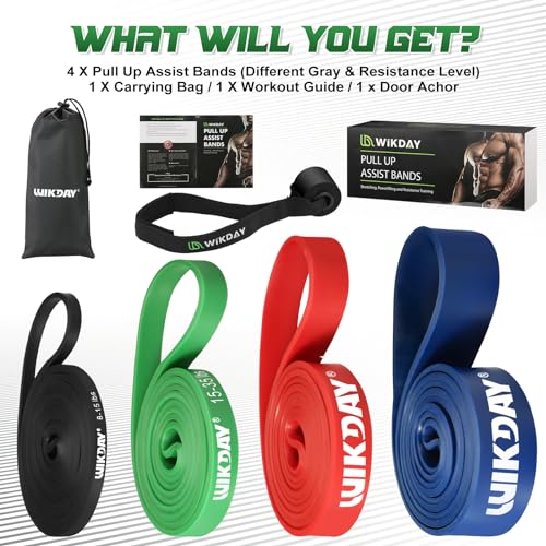 WIKDAY Heavy Exercise Bands Set with Door Anchor Mini Resistance Bands Total 10PCS, Pull Up Assistance Bands, Workout Bands,Elastic Bands for Body Stretching Crossfit Training at Home/Gym Men & Women