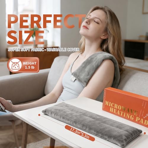 Microwavable Neck Heating Pad with Washable Cover – Unscented Rice Bean Hot Pack for Shoulder, Back, Cramps – Soft Weighted Neck Warmer for Hot/Cold Compress, Sore Muscles & Joints–17.3"×5.3", 1.5 lbs