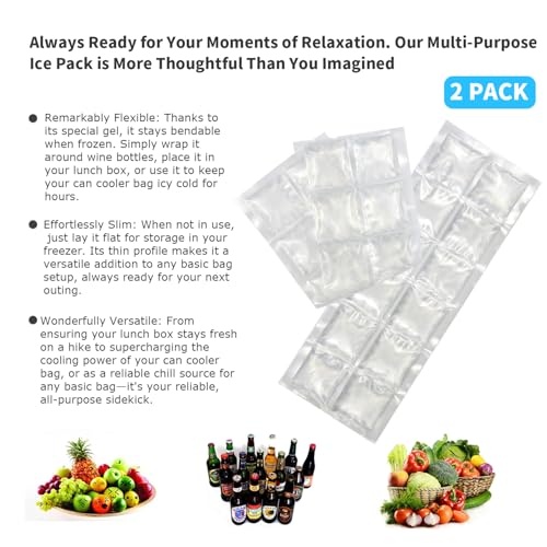 SportEmblema Flexible 2 Pack Small Ice Pack for Bento Lunch Boxes & Cooler - color: Clear