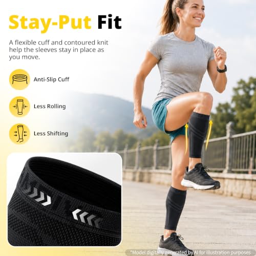 CAMBIVO Calf Compression Sleeve 15-20mmHg Footless for Shin Splint Relief - color: Black