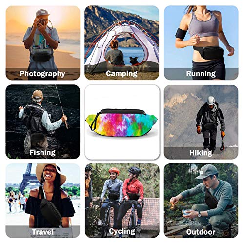 Dujiea Fanny Pack, Rainbow Washed Tie Dye Waist Bag with Headphone Hole Belt Bag Adjustable Sling Pocket Fashion Hip Bum Bag for Women Men Kids Outdoors Casual Travelling Hiking Cycling - color: Rainbow Washed Tie Dye