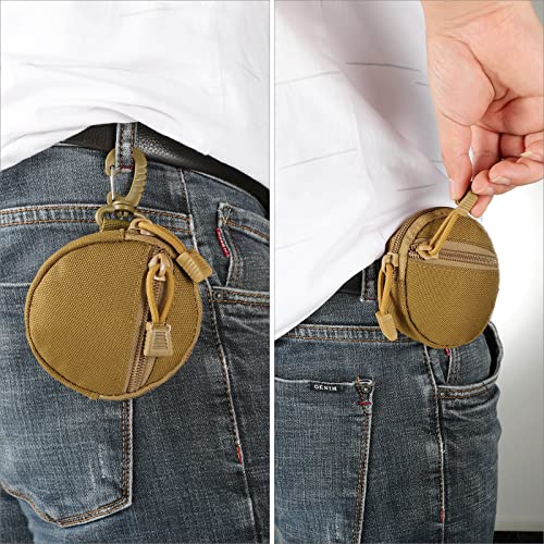 FRTKK 2 Pack Tactical Compact EDC Pouches Military Molle Utility Pouch Accessories Organizer Pouch Coin Purse Keychain Pocket Credit Card Holder Waist Pack - color: Tan
