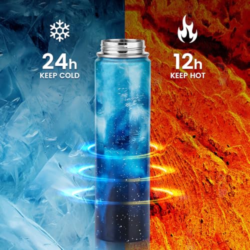 RAYMYLO Insulated Water Bottle 24 oz, Triple Wall Vacuum Stainless Steel - color: Aurora Blue, size: 24 Ounces