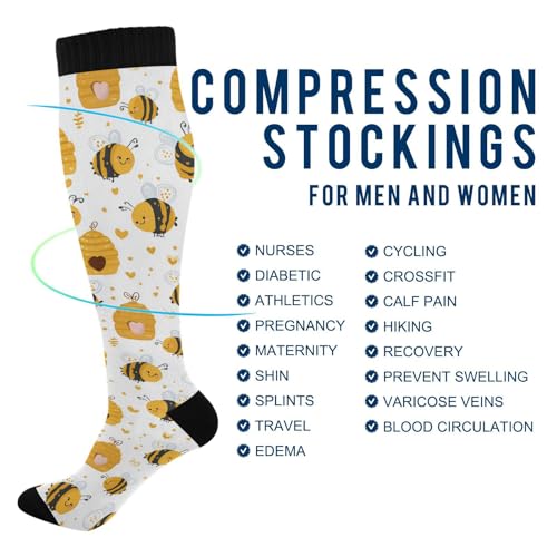 Wusikd Milk Cow Compression Socks for Women and Men Circulation Flowers Long Socks for Athletic Running 2 - color: Bee