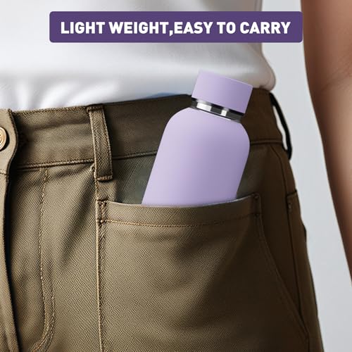 Exllena Small Water Bottle 12oz with Clip, Double Wall Stainless Steel Vacuum Small Insulated Water Bottle Keeps Drinks Cold 24 Hrs/Hot 12 Hrs for Kids Handbag School BPA Free (Purple) - color: Purple, size: 350 ml