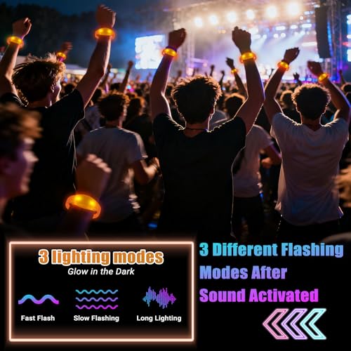 12 Pcs LED Glow Bracelets Sound Activated Flashing Light Up Bracelet for New Years Eve Glow in the Dark Party Supplies Christmas Party Favors Birthday Gift Carnival Concerts Night Events - color: Orange
