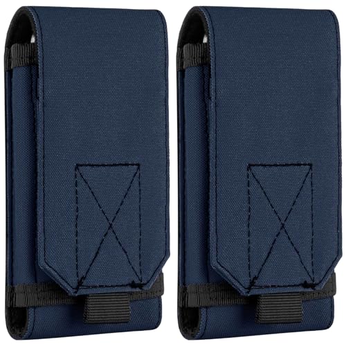 Tactical Molle Phone Holster Pouch, Universal Belt Waist Bag for iPhone 18 Pro Max/17 Pro/17/16 Pro Max/15 Pro Max/14 Pro Max/13, Samsung S26 Ultra/S25/S24, Size L - color: Deep Blue(2 Pack)