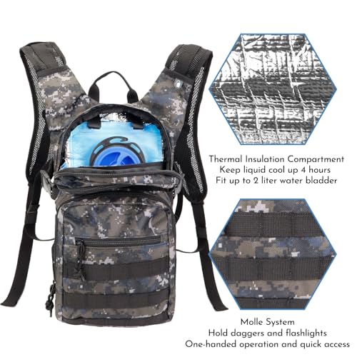 Tactical Hydration Backpack 2L Water Bladder - Lightweight Durable Pack for Hiking, Running, Outdoor Adventures, Adjustable Straps & Leak-Proof Design - color: Urban Digital Camo