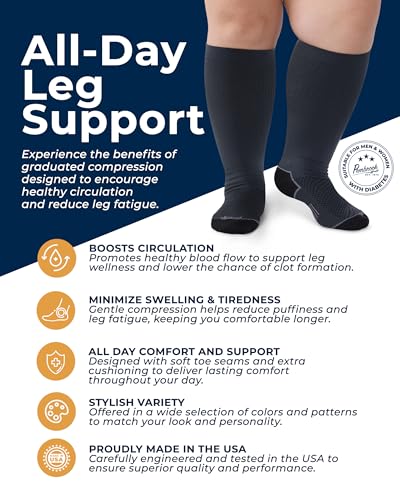 Pembrook Plus Size Compression Socks for Women Wide Calf - 3 Pairs, 20-30mmHg Extra Wide Calf Compression Socks, Up to 4XL - color: Black/Gray/Navy - 3 Pairs, size: X-Large