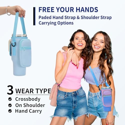 GOEWY Water Bottle Carrier Bag for Stanley Cup 40/30oz with Phone Pockets - color: Blue, size: 30oz