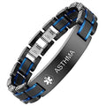 Black Blue Free Custom Engraved Emergency Medical Alarm ID Men's Bracelet