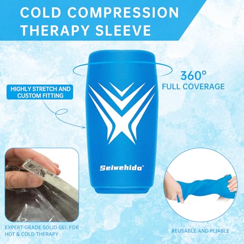 Extended Leg Knee Ice Pack Wrap Sleeve for Knees Injuries Reusable 2 Pack - color: Blue-2pack
