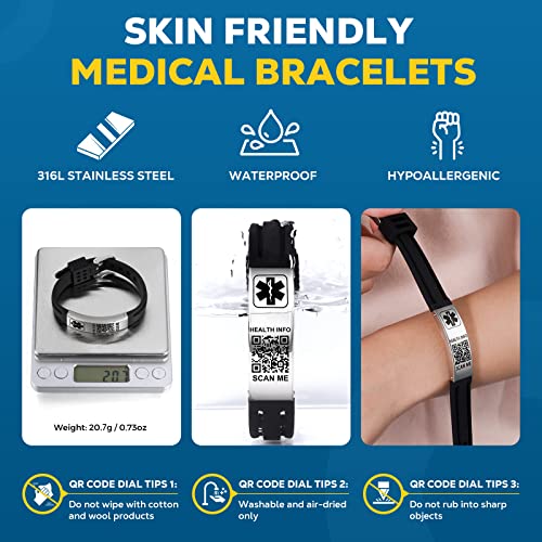 Medical Bracelets for Men Women with QR Code Medical Alert ID Bracelets - color: Panda Black Silver