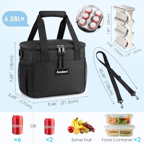 Insulated Lunch Bag with Reusable Stainless Steel Ice Pack, Cooler for Drinks, Meals and Snacks, for BBQ, Picnic, Camping and Road Trips