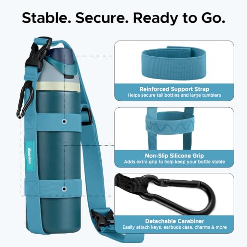 EasyAcc Water Bottle Holder Strap Sling, for Owala FreeSip 24 32 40 oz, Hydro Flask, Cirkul, Yeti, Stanley Flip, Universal Water Bottles, with Carabiner, for Walking Curise Travel (Bottle Excluded) - color: Denim Blue