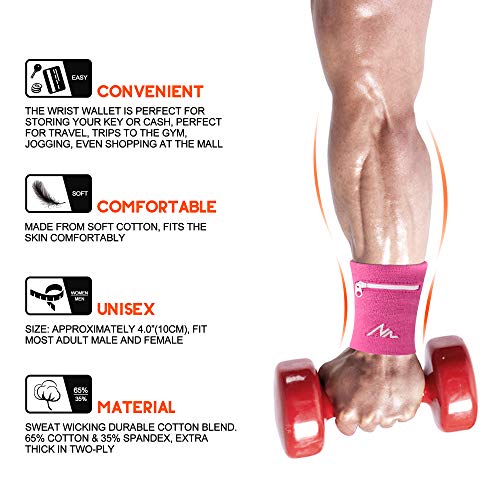 NEWZILL Wrist Wallet Wristband with Zipper for Men & Women, Cotton - color: Pink, size: Large