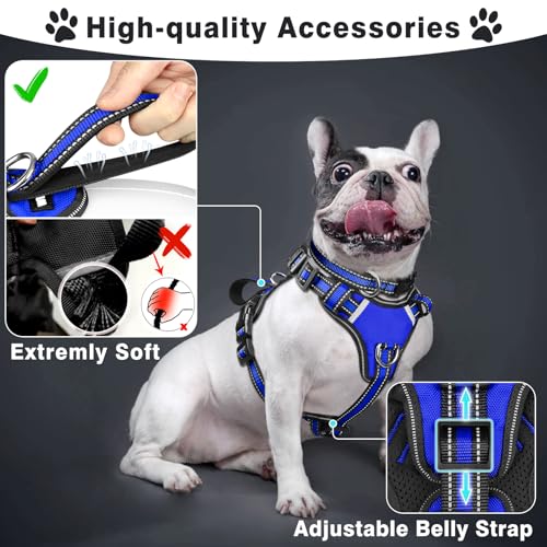 WINSEE Pet Harness Collar and Leash Set, All-in-one Reflective Dog Harness No Pull with Adjustable Buckles for Puppies, Small, Medium, Large, and Extra-Large Dogs (Medium, Dark Blue) - color: Dark Blue, size: Medium