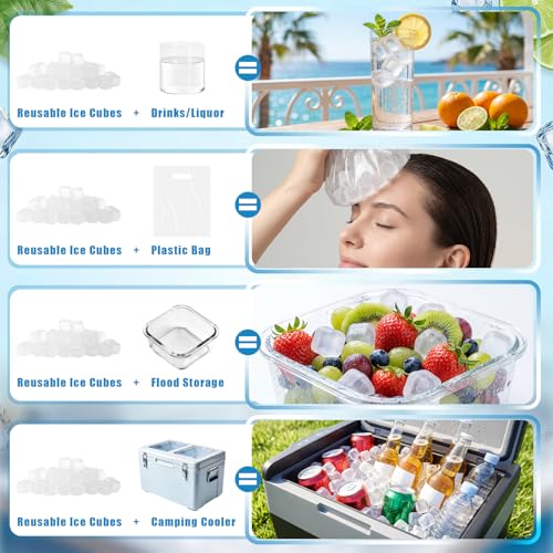 202 Pcs Reusable Ice Cubes for Coolers, BPA Free Refreezable Plastic Ice Cubes with Storage Bag for Drinks Whiskey Coffee Bars Outdoor Party Baths Enthusiasts