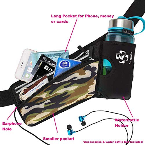 Running Belt Sport Waist Pack/Pouch w/Water Bottle Holder Hydration Fanny Pack Reflective Stripes Cellphone Storage Earphone hole for Dog walker Hiking Travel Adjustable Women/Men (Black/Camouflage) - color: Black/Camouflage