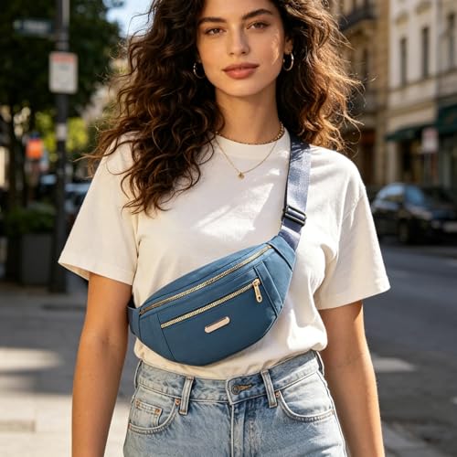 Fanny Pack Waist Pack for Women, Crossbody Purse Waist Bag for Running Sports Travel - color: F Blue